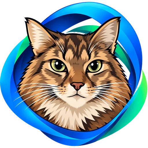 Romey, the Wiggle AI assistant: a long-haired brown tabby cat inside the Wiggle blue and green swirl